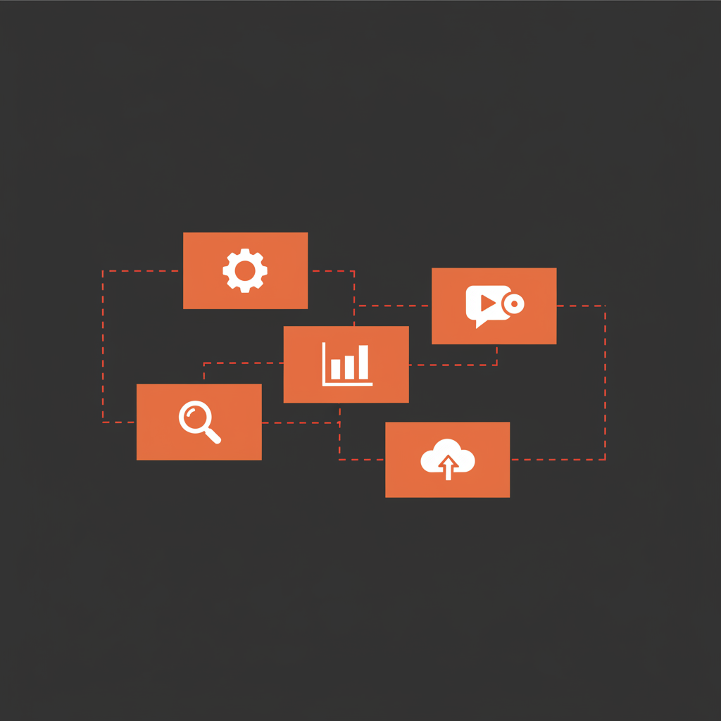 Disconnected marketing stack showing Jasper, Surfer SEO, Buffer, Grammarly, and manual workflows