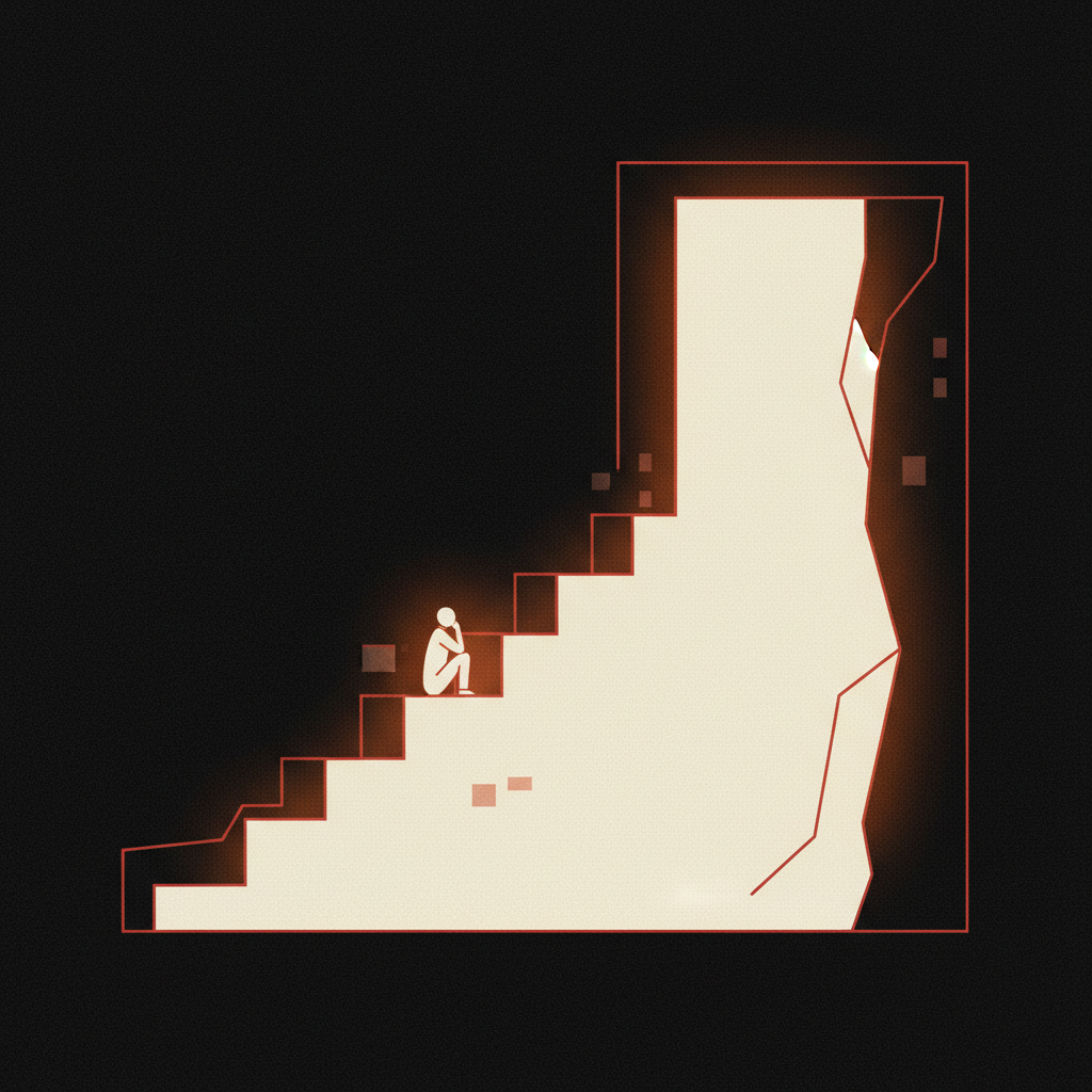 A steep staircase with a giant middle step, a cost cliff