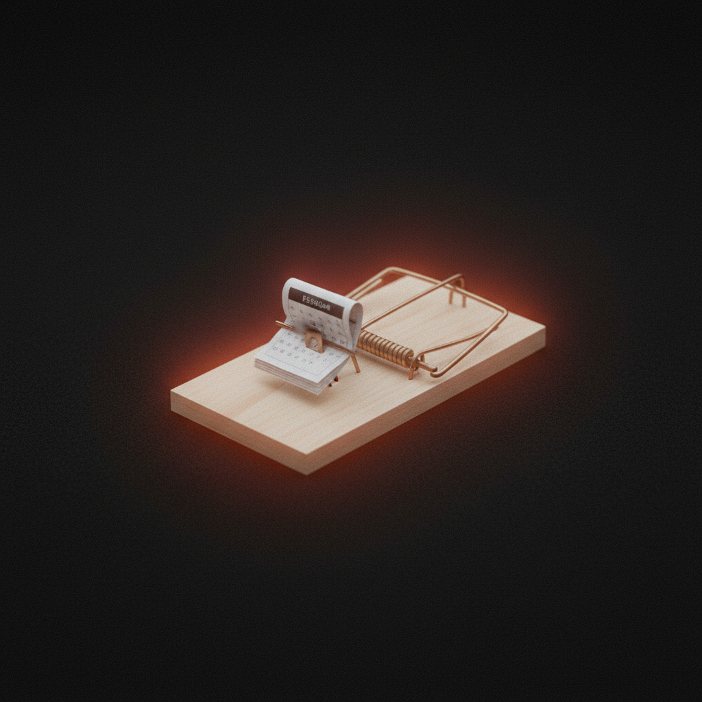 A mousetrap with a curling calendar page, the free-trial trap that snaps shut on day 8