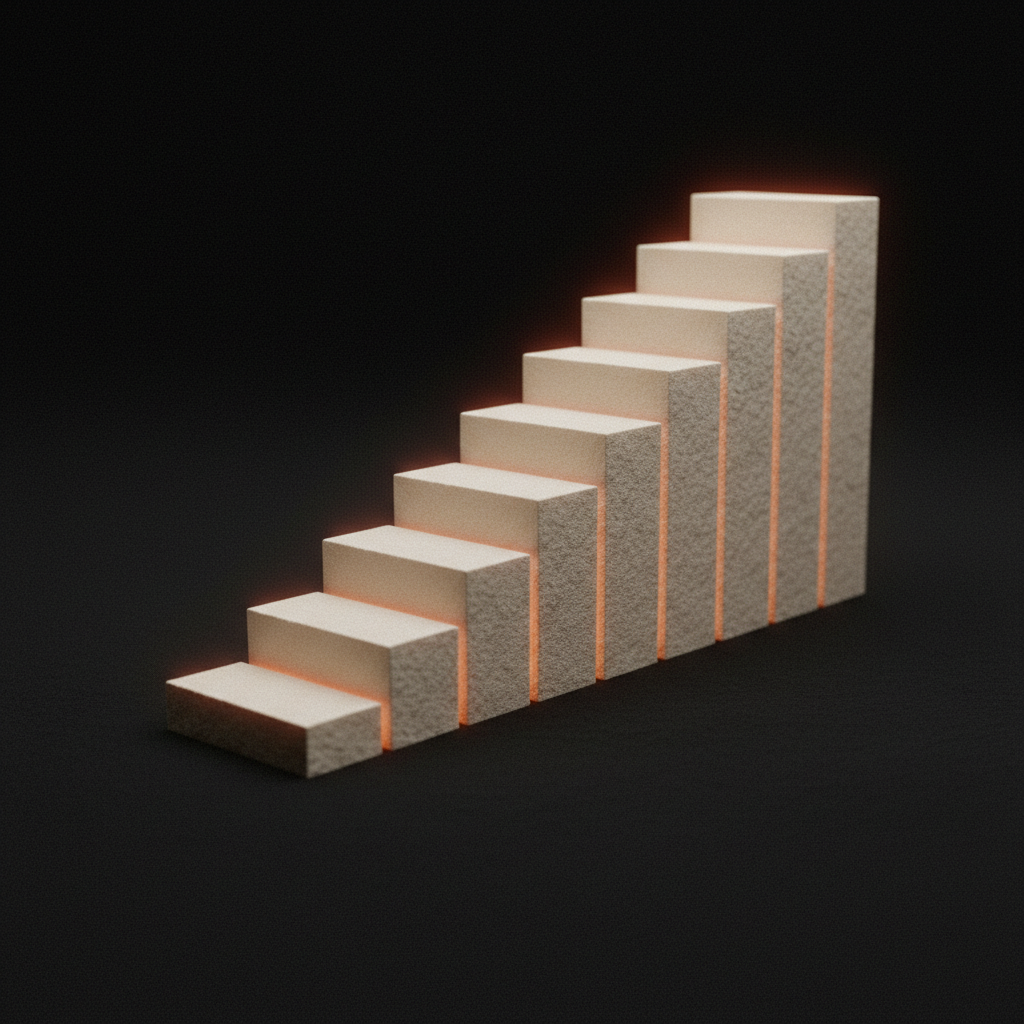 A steep rising staircase of blocks representing cost scaling linearly with headcount