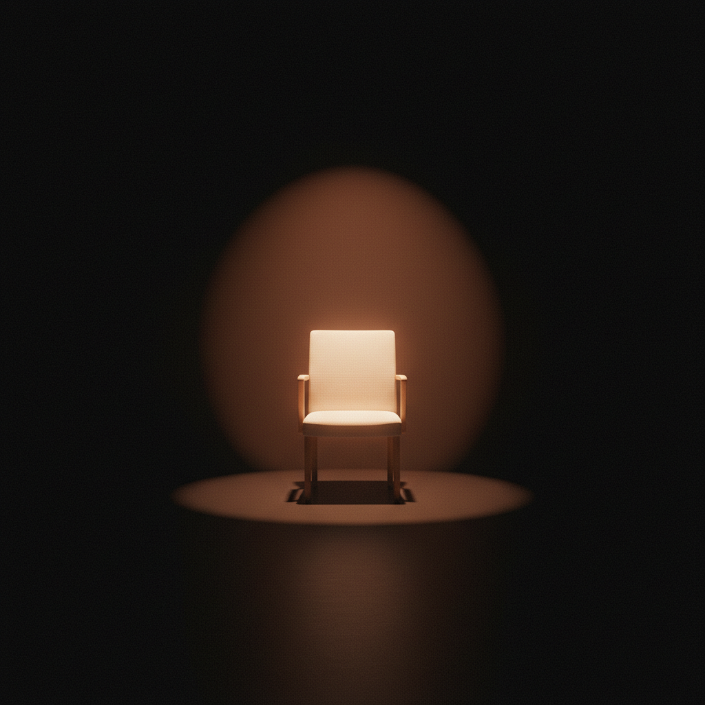 A single empty office chair with a long shadow, the salaried writer behind every seat